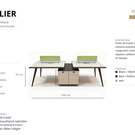 ATELIER - Bureau open space modulaire quatre places