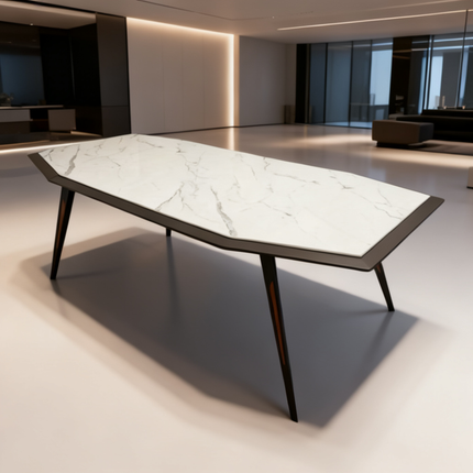 STATUARIO - Table design géométrique en imitation marbre blanc