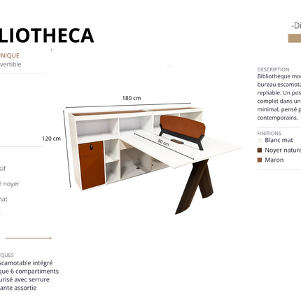 BIBLIOTHECA - Bureau moderne avec rangements & LED intégrée