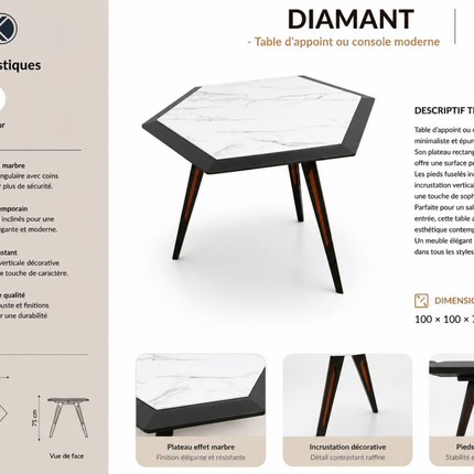 DIAMANT - Table d'appoint ou console moderne
