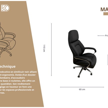 MAVEN - Chaise de bureau classique en similicuir noir