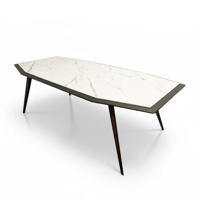 STATUARIO - Table design géométrique en imitation marbre blanc