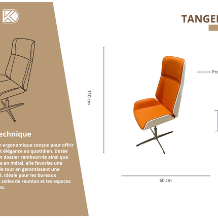 TANGERINE - Chaise direction ergonomique sans roulettes